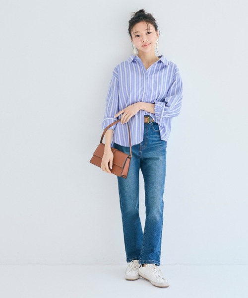 coca(coca)(コカ)の「ストライプ金釦オーバーサイズシャツ(シャツ/ブラウス・レディース・ブルー/ピンク・M/S/L)」の15枚目の写真