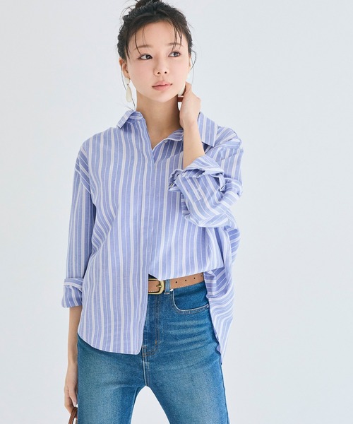 coca(coca)(コカ)の「ストライプ金釦オーバーサイズシャツ(シャツ/ブラウス・レディース・ブルー/ピンク・M/S/L)」の16枚目の写真