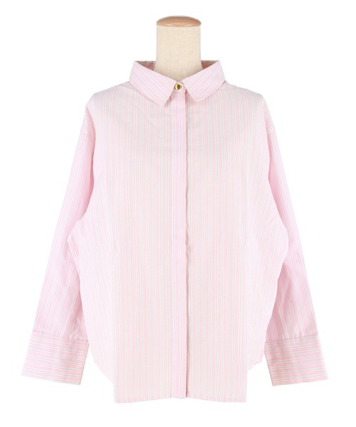 coca(coca)(コカ)の「ストライプ金釦オーバーサイズシャツ(シャツ/ブラウス・レディース・ブルー/ピンク・M/S/L)」の3枚目の写真