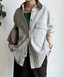 フェイクレザー衿シャツジャケット