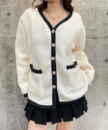 meJane（ミージェーン）の「金釦ボアミドルコート（ノーカラーコート）」