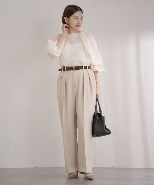 IENA（イエナ）の「&NAVY ジョーゼットサイドゴムタックパンツ（スラックス・レディース・ベージュ/ネイビー・34/36/38/40）」の7枚目の写真