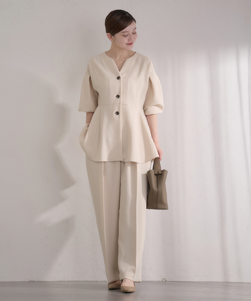 IENA（イエナ）の「&NAVY ジョーゼットサイドゴムタックパンツ（スラックス・レディース・ベージュ/ネイビー・34/36/38/40）」の8枚目の写真