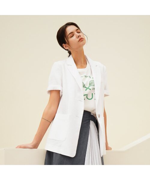 ACUD(アクド)の「Linen Half Sleeve Jacket_White(テーラードジャケット・レディース・ホワイト・S/M)」の1枚目の写真