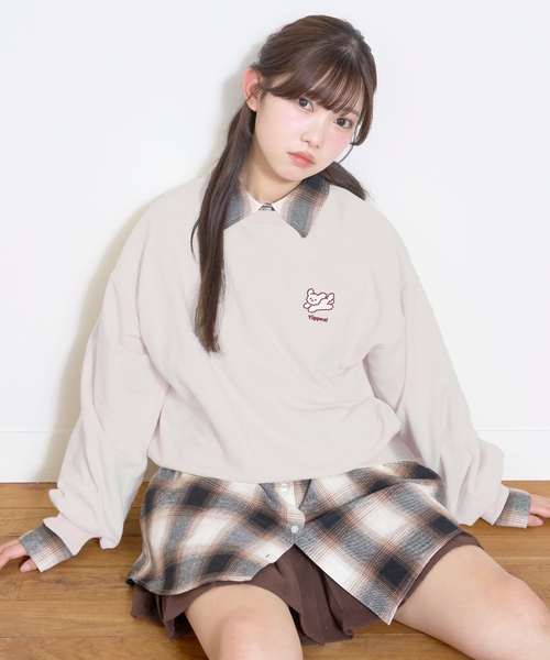 LOVETOXIC（ラブトキシック）の「【秒かわトップス】アニマル刺しゅうベーシックトレーナー（スウェット・キッズ・ホワイト系その他/アイボリー/チャコール/イエロー・S:140cm/130cm/M:150cm/L:160cm）」の2枚目の写真