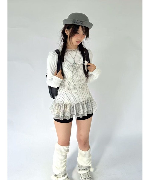 AsRiRe(アスリレイ)の「26ss ドット柄 キャミ風 レイヤードトップス(Tシャツ/カットソー・レディース・ホワイト・M)」の4枚目の写真