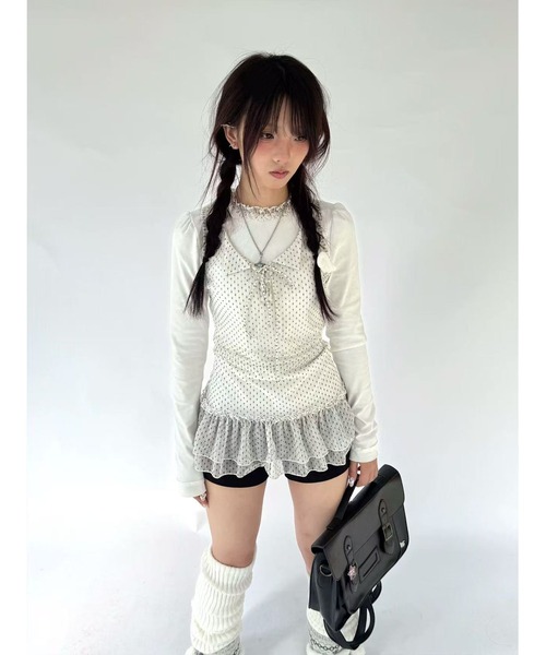 AsRiRe(アスリレイ)の「26ss ドット柄 キャミ風 レイヤードトップス(Tシャツ/カットソー・レディース・ホワイト・M)」の5枚目の写真