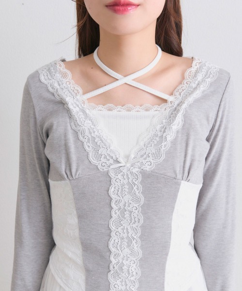 OLIVE des OLIVE(オリーブデオリーブ)の「レーストリムトップス(Tシャツ/カットソー・レディース・ピンク/トップグレー/オフホワイト・FREE)」の12枚目の写真