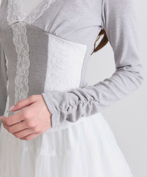 OLIVE des OLIVE(オリーブデオリーブ)の「レーストリムトップス(Tシャツ/カットソー・レディース・ピンク/トップグレー/オフホワイト・FREE)」の15枚目の写真