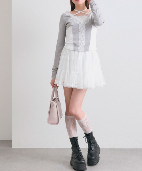 OLIVE des OLIVE(オリーブデオリーブ)の「レーストリムトップス(Tシャツ/カットソー・レディース・ピンク/トップグレー/オフホワイト・FREE)」の7枚目の写真