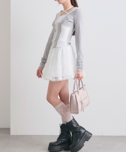 OLIVE des OLIVE(オリーブデオリーブ)の「レーストリムトップス(Tシャツ/カットソー・レディース・ピンク/トップグレー/オフホワイト・FREE)」の8枚目の写真