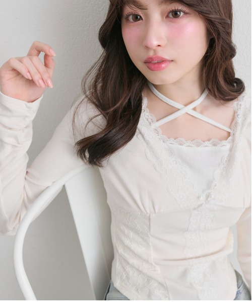 OLIVE des OLIVE(オリーブデオリーブ)の「レーストリムトップス(Tシャツ/カットソー・レディース・ピンク/トップグレー/オフホワイト・FREE)」の17枚目の写真