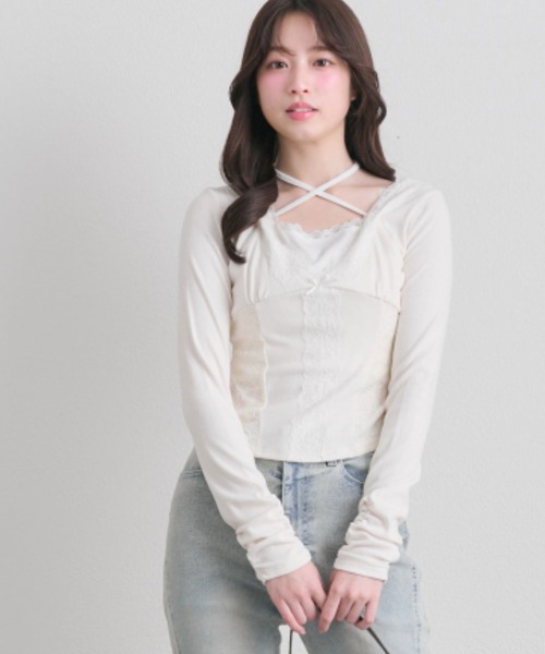 OLIVE des OLIVE(オリーブデオリーブ)の「レーストリムトップス(Tシャツ/カットソー・レディース・ピンク/トップグレー/オフホワイト・FREE)」の18枚目の写真