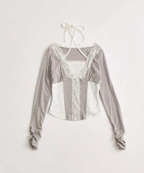 OLIVE des OLIVE(オリーブデオリーブ)の「レーストリムトップス(Tシャツ/カットソー・レディース・ピンク/トップグレー/オフホワイト・FREE)」の20枚目の写真