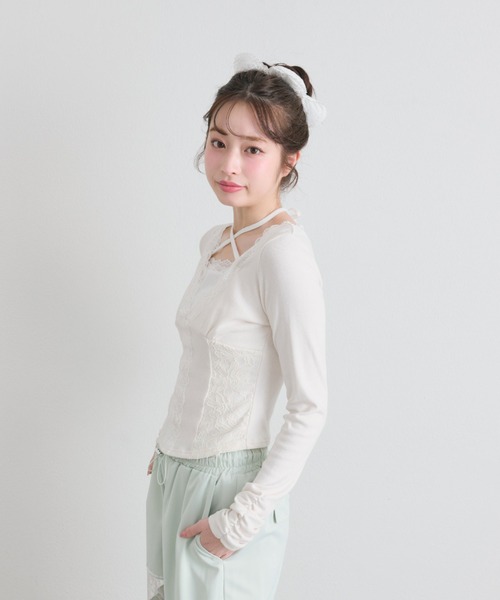 OLIVE des OLIVE(オリーブデオリーブ)の「レーストリムトップス(Tシャツ/カットソー・レディース・ピンク/トップグレー/オフホワイト・FREE)」の22枚目の写真