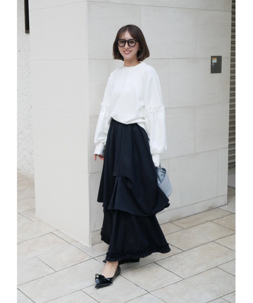 BeBeoD（べベッド）の「エアリーレイヤードフリルスカート（スカート・レディース・ホワイト/ブラック・フリー）」の6枚目の写真