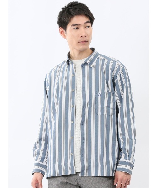 m.f.editorial(エムエフエディトリアル)の「【ストレッチ】ジェリー/GERRY ストライプ 長袖 シャツアウター(シャツ/ブラウス・メンズ・ブルー/パープル・MEDIUM/LARGE)」の1枚目の写真
