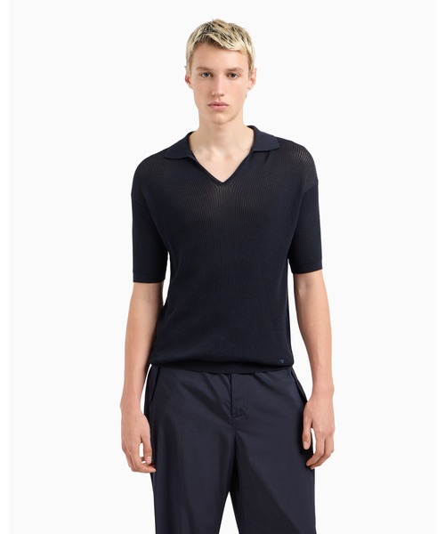 EMPORIO ARMANI(エンポリオアルマーニ)の「<オンライン限定>【エンポリオ アルマーニ】ポロカラー セーター マイクロパーフォレーションニット(ニット/セーター・メンズ・ネイビー・LARGE/X-LARGE)」の3枚目の写真
