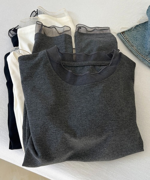 MAISON DE THERESE(メゾン ド テレーズ)の「インナー T シャツ メッシュ クルーネック 長袖 ヴィンテージ 肌触り(Tシャツ/カットソー・レディース・ブラック/Off White/ダークグレー・M/L)」の9枚目の写真