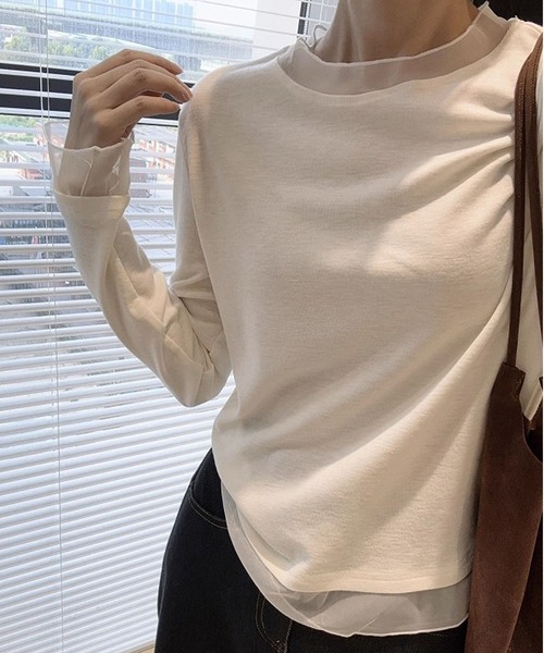 MAISON DE THERESE(メゾン ド テレーズ)の「インナー T シャツ メッシュ クルーネック 長袖 ヴィンテージ 肌触り(Tシャツ/カットソー・レディース・ブラック/Off White/ダークグレー・M/L)」の5枚目の写真