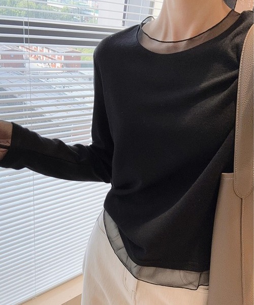 MAISON DE THERESE(メゾン ド テレーズ)の「インナー T シャツ メッシュ クルーネック 長袖 ヴィンテージ 肌触り(Tシャツ/カットソー・レディース・ブラック/Off White/ダークグレー・M/L)」の6枚目の写真