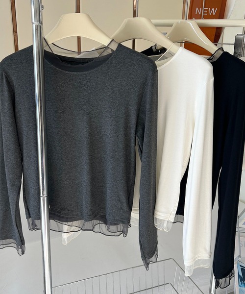 MAISON DE THERESE(メゾン ド テレーズ)の「インナー T シャツ メッシュ クルーネック 長袖 ヴィンテージ 肌触り(Tシャツ/カットソー・レディース・ブラック/Off White/ダークグレー・M/L)」の8枚目の写真