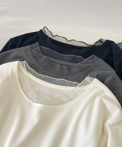 MAISON DE THERESE(メゾン ド テレーズ)の「インナー T シャツ メッシュ クルーネック 長袖 ヴィンテージ 肌触り(Tシャツ/カットソー・レディース・ブラック/Off White/ダークグレー・M/L)」の4枚目の写真