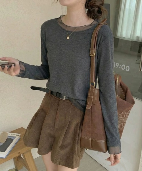 MAISON DE THERESE(メゾン ド テレーズ)の「インナー T シャツ メッシュ クルーネック 長袖 ヴィンテージ 肌触り(Tシャツ/カットソー・レディース・ブラック/Off White/ダークグレー・M/L)」の13枚目の写真