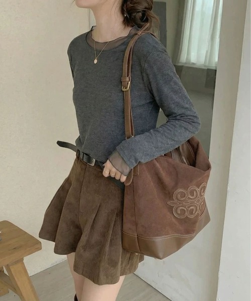 MAISON DE THERESE(メゾン ド テレーズ)の「インナー T シャツ メッシュ クルーネック 長袖 ヴィンテージ 肌触り(Tシャツ/カットソー・レディース・ブラック/Off White/ダークグレー・M/L)」の14枚目の写真