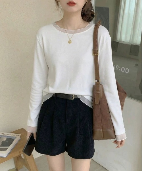 MAISON DE THERESE(メゾン ド テレーズ)の「インナー T シャツ メッシュ クルーネック 長袖 ヴィンテージ 肌触り(Tシャツ/カットソー・レディース・ブラック/Off White/ダークグレー・M/L)」の17枚目の写真