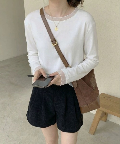 MAISON DE THERESE(メゾン ド テレーズ)の「インナー T シャツ メッシュ クルーネック 長袖 ヴィンテージ 肌触り(Tシャツ/カットソー・レディース・ブラック/Off White/ダークグレー・M/L)」の18枚目の写真