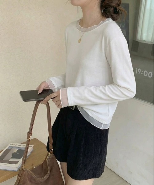 MAISON DE THERESE(メゾン ド テレーズ)の「インナー T シャツ メッシュ クルーネック 長袖 ヴィンテージ 肌触り(Tシャツ/カットソー・レディース・ブラック/Off White/ダークグレー・M/L)」の20枚目の写真