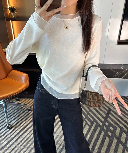 MAISON DE THERESE(メゾン ド テレーズ)の「インナー T シャツ メッシュ クルーネック 長袖 ヴィンテージ 肌触り(Tシャツ/カットソー・レディース・ブラック/Off White/ダークグレー・M/L)」の21枚目の写真