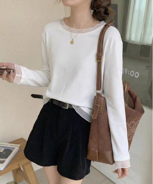 MAISON DE THERESE(メゾン ド テレーズ)の「インナー T シャツ メッシュ クルーネック 長袖 ヴィンテージ 肌触り(Tシャツ/カットソー・レディース・ブラック/Off White/ダークグレー・M/L)」の15枚目の写真
