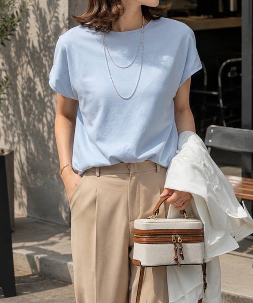 Emma Taylor(エマテイラー)の「シルクタッチスムースバックジッププルオーバー(Tシャツ/カットソー・レディース・ホワイト/サックスブルー/ブラック/ライトイエロー・FREE)」の3枚目の写真