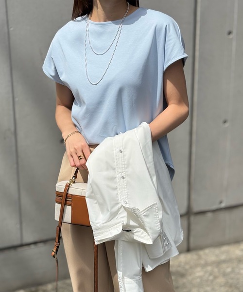 Emma Taylor(エマテイラー)の「シルクタッチスムースバックジッププルオーバー(Tシャツ/カットソー・レディース・ホワイト/サックスブルー/ブラック/ライトイエロー・FREE)」の12枚目の写真