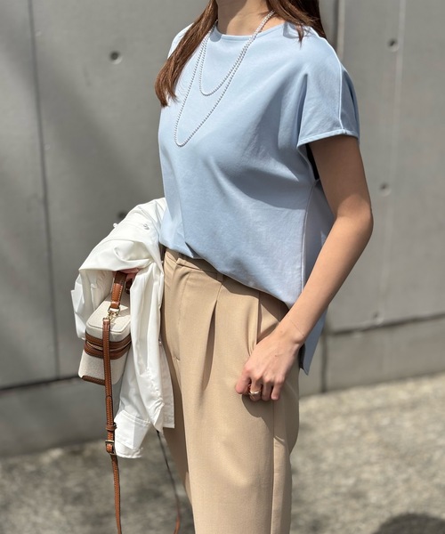 Emma Taylor(エマテイラー)の「シルクタッチスムースバックジッププルオーバー(Tシャツ/カットソー・レディース・ホワイト/サックスブルー/ブラック/ライトイエロー・FREE)」の13枚目の写真