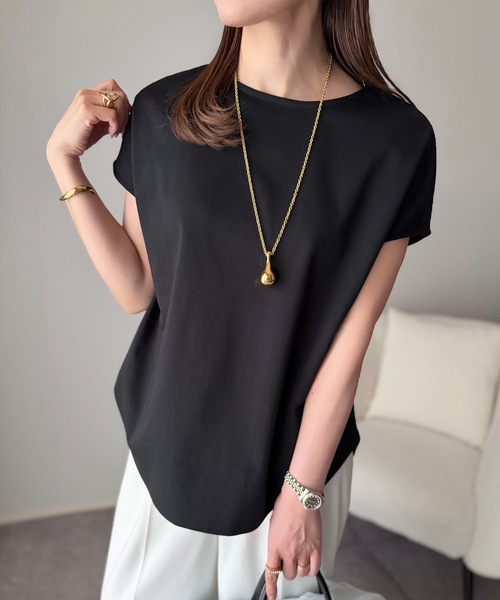 Emma Taylor(エマテイラー)の「シルクタッチスムースバックジッププルオーバー(Tシャツ/カットソー・レディース・ホワイト/サックスブルー/ブラック/ライトイエロー・FREE)」の8枚目の写真