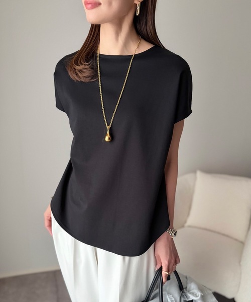 Emma Taylor(エマテイラー)の「シルクタッチスムースバックジッププルオーバー(Tシャツ/カットソー・レディース・ホワイト/サックスブルー/ブラック/ライトイエロー・FREE)」の9枚目の写真