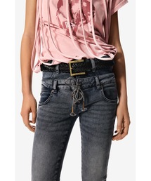 Desigual | 【Desigual×MASHA POPOVA】ブラック編み込み本革×ゴールドスクエアバックルレザーベルト(ベルト)