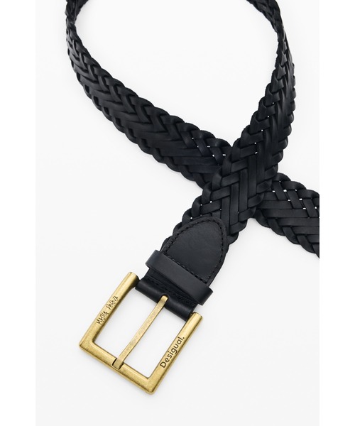 Desigual(デシグアル)の「【Desigual×MASHA POPOVA】ブラック編み込み本革×ゴールドスクエアバックルレザーベルト(ベルト・レディース・ブラック・L/M/S)」の3枚目の写真