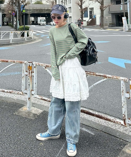 Alley Tokyo（アリートーキョー）の「ボーダーBigロンT（Tシャツ/カットソー・レディース・グリーン/ピンク・FREE）」の19枚目の写真