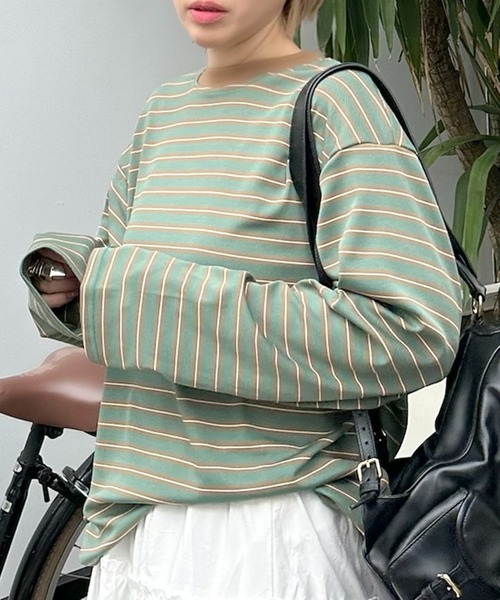 Alley Tokyo（アリートーキョー）の「ボーダーBigロンT（Tシャツ/カットソー・レディース・グリーン/ピンク・FREE）」の17枚目の写真