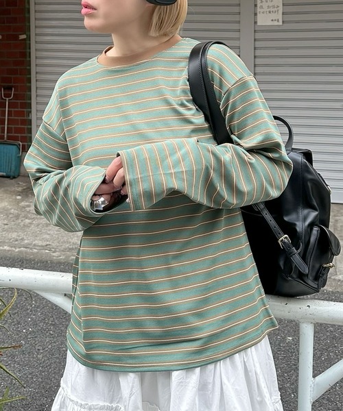 Alley Tokyo（アリートーキョー）の「ボーダーBigロンT（Tシャツ/カットソー・レディース・グリーン/ピンク・FREE）」の22枚目の写真
