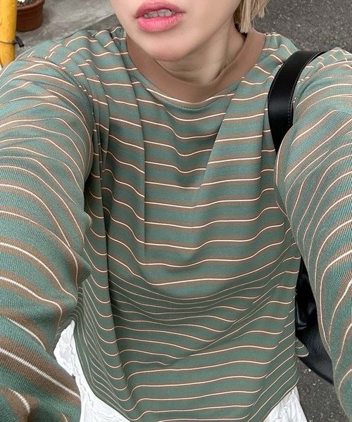 Alley Tokyo（アリートーキョー）の「ボーダーBigロンT（Tシャツ/カットソー・レディース・グリーン/ピンク・FREE）」の18枚目の写真
