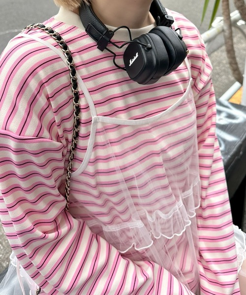 Alley Tokyo（アリートーキョー）の「ボーダーBigロンT（Tシャツ/カットソー・レディース・グリーン/ピンク・FREE）」の3枚目の写真