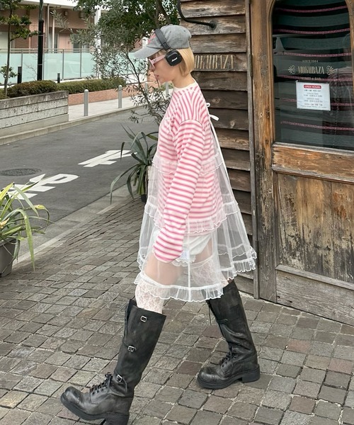 Alley Tokyo（アリートーキョー）の「ボーダーBigロンT（Tシャツ/カットソー・レディース・グリーン/ピンク・FREE）」の6枚目の写真