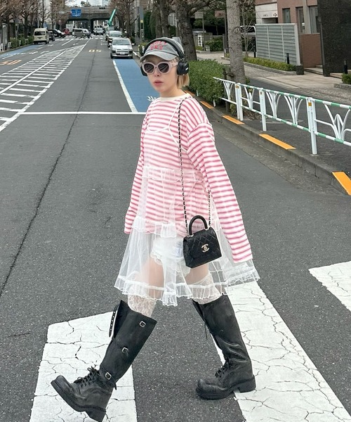 Alley Tokyo（アリートーキョー）の「ボーダーBigロンT（Tシャツ/カットソー・レディース・グリーン/ピンク・FREE）」の8枚目の写真