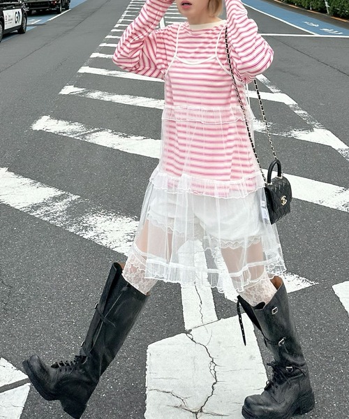 Alley Tokyo（アリートーキョー）の「ボーダーBigロンT（Tシャツ/カットソー・レディース・グリーン/ピンク・FREE）」の11枚目の写真