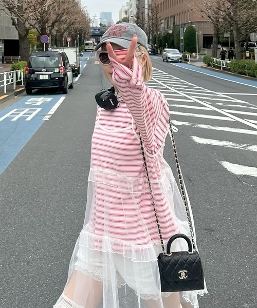 Alley Tokyo（アリートーキョー）の「ボーダーBigロンT（Tシャツ/カットソー・レディース・グリーン/ピンク・FREE）」の12枚目の写真